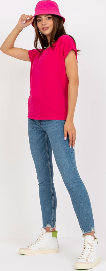 Różowy t-shirt Basic Feel Good w stylu casual z bawełny