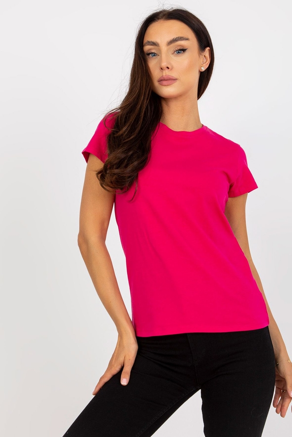 Różowy t-shirt Basic Feel Good z krótkim rękawem w stylu casual