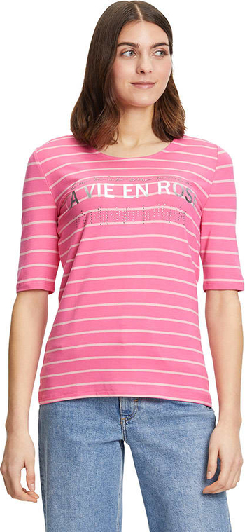 Różowy t-shirt Betty Barclay z okrągłym dekoltem z krótkim rękawem w stylu casual