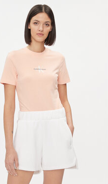Różowy t-shirt Calvin Klein z okrągłym dekoltem w stylu casual