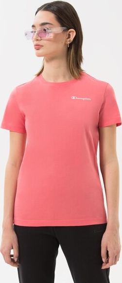Różowy t-shirt Champion z krótkim rękawem w sportowym stylu z okrągłym dekoltem