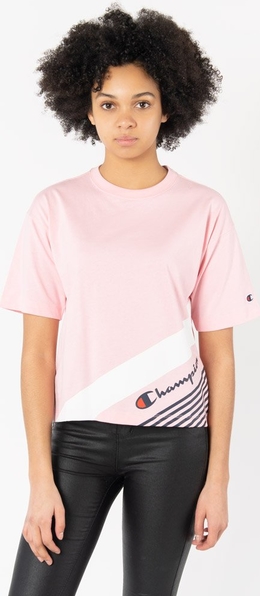 Różowy t-shirt Champion z okrągłym dekoltem w sportowym stylu