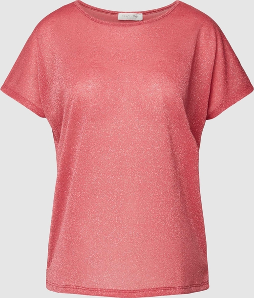 Różowy t-shirt Christian Berg Woman w stylu casual z krótkim rękawem z okrągłym dekoltem