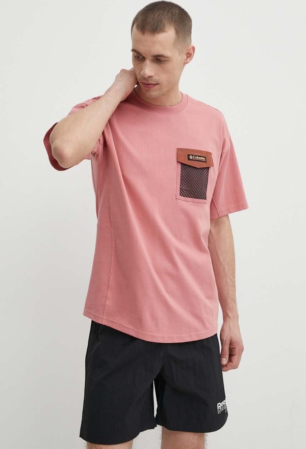 Różowy t-shirt Columbia w sportowym stylu z bawełny