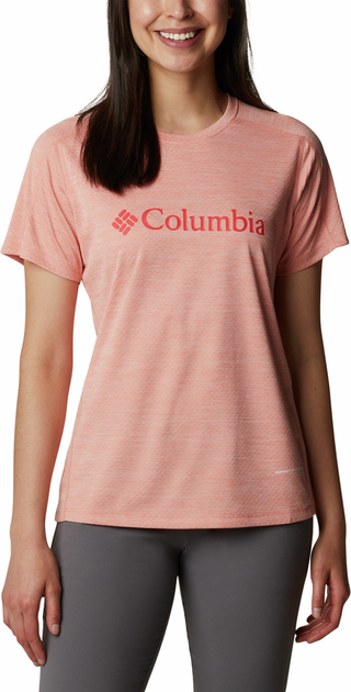 Różowy t-shirt Columbia w sportowym stylu z krótkim rękawem
