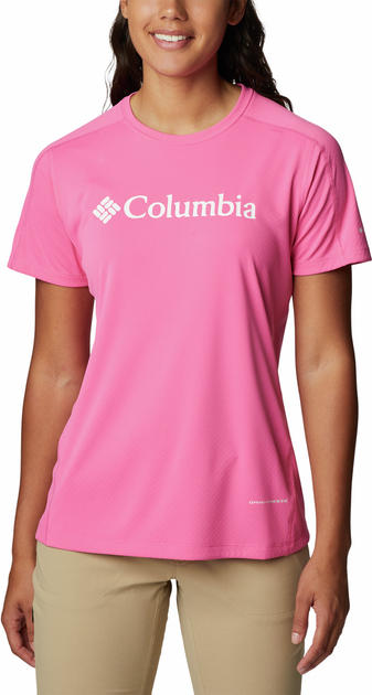 Różowy t-shirt Columbia w sportowym stylu z okrągłym dekoltem