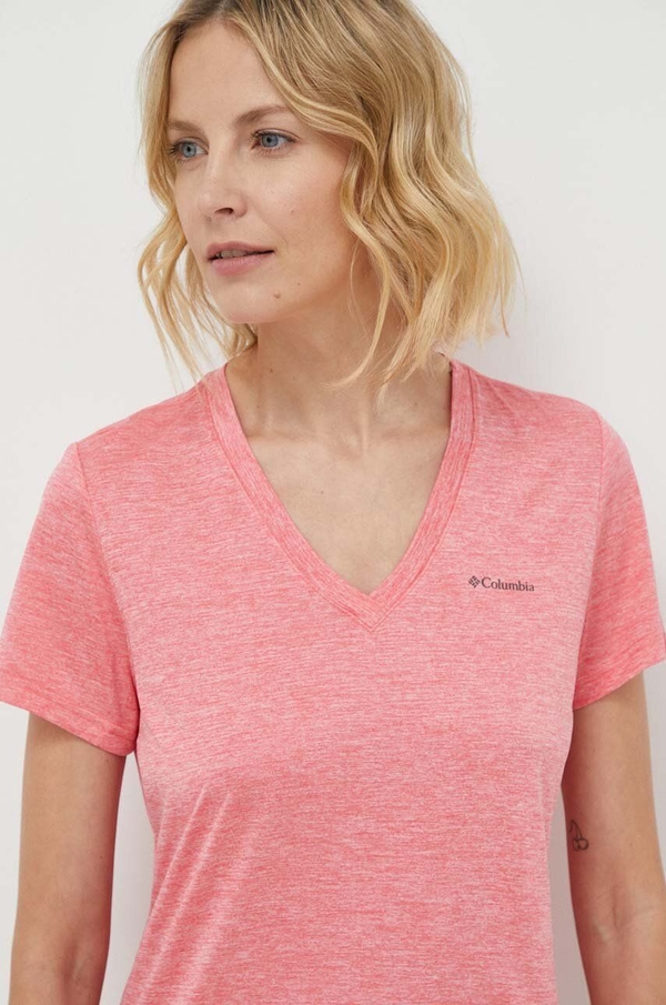 Różowy t-shirt Columbia w stylu casual