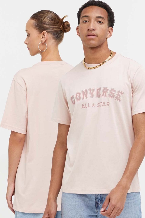Różowy t-shirt Converse z krótkim rękawem