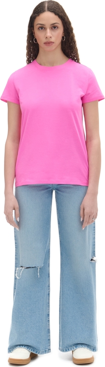 Różowy t-shirt Cropp z bawełny