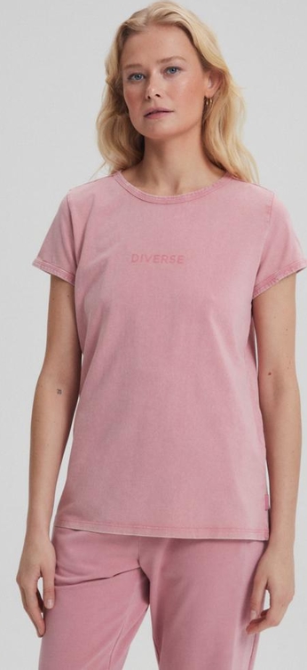 Różowy t-shirt Diverse z krótkim rękawem