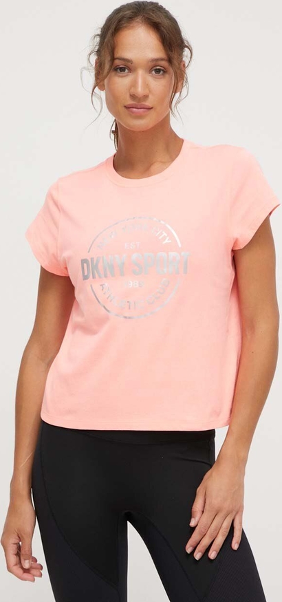 Różowy t-shirt DKNY z bawełny w młodzieżowym stylu z okrągłym dekoltem