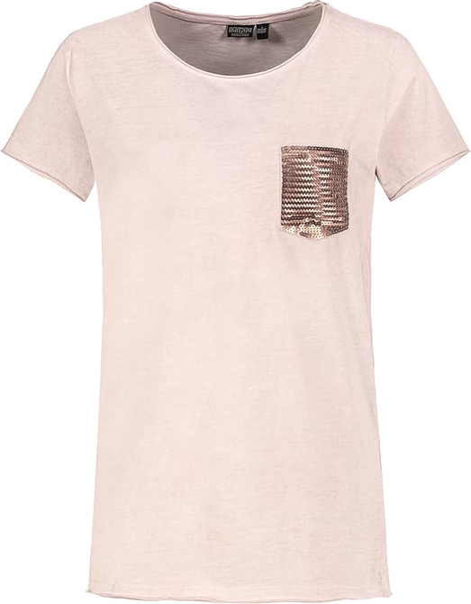 Różowy t-shirt Eight 2 Nine z okrągłym dekoltem z bawełny z krótkim rękawem