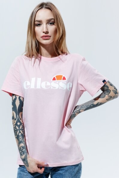 Różowy t-shirt Ellesse w sportowym stylu z okrągłym dekoltem