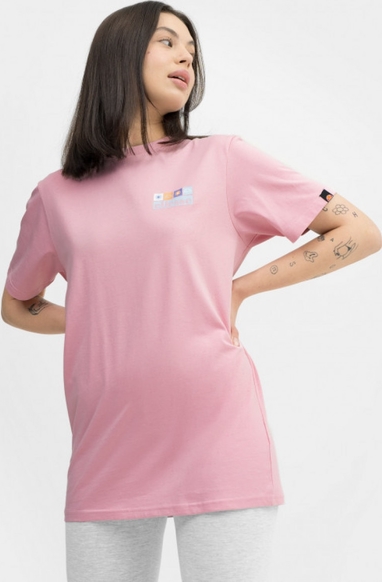 Różowy t-shirt Ellesse z krótkim rękawem w sportowym stylu z okrągłym dekoltem