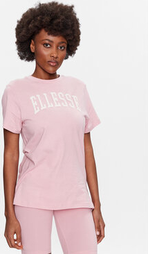 Różowy t-shirt Ellesse z okrągłym dekoltem w sportowym stylu