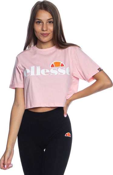 Różowy t-shirt Ellesse z okrągłym dekoltem z krótkim rękawem w sportowym stylu