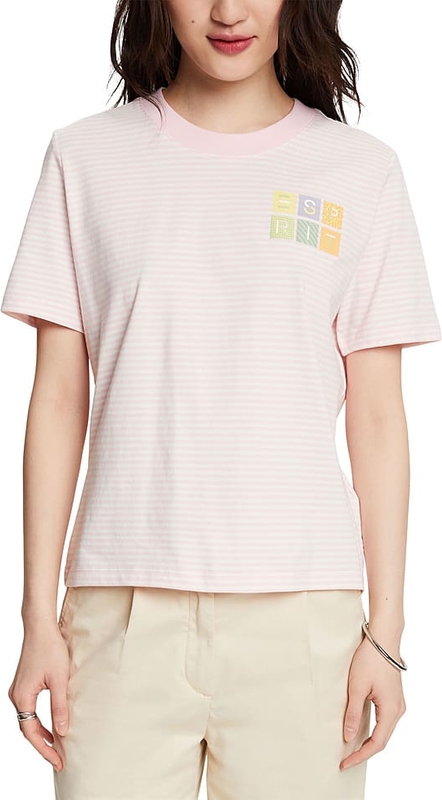Różowy t-shirt Esprit w młodzieżowym stylu z krótkim rękawem