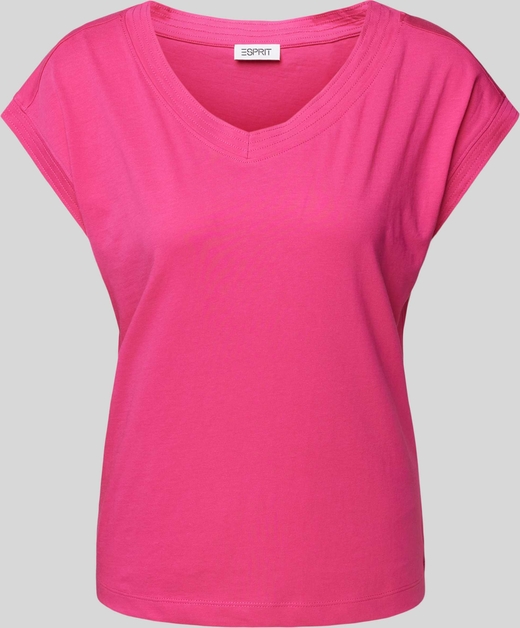 Różowy t-shirt Esprit w stylu casual z okrągłym dekoltem