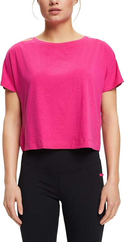 Różowy t-shirt Esprit z bawełny w stylu casual z krótkim rękawem
