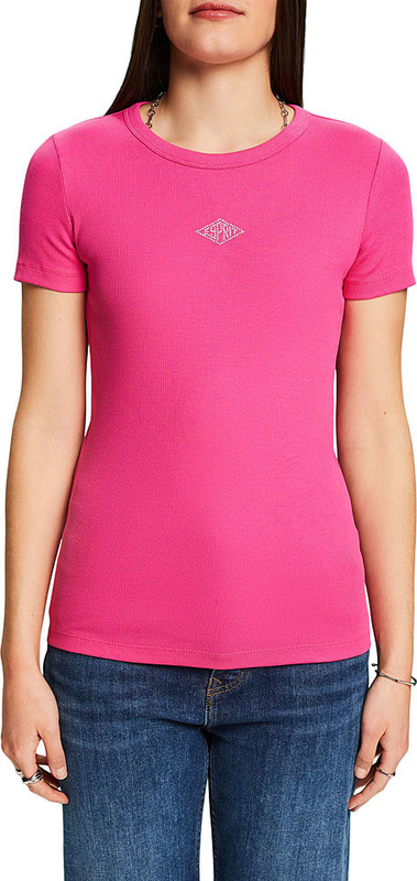 Różowy t-shirt Esprit z bawełny z okrągłym dekoltem
