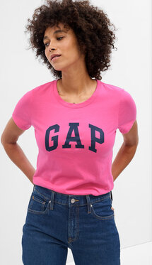 Różowy t-shirt Gap w młodzieżowym stylu z okrągłym dekoltem