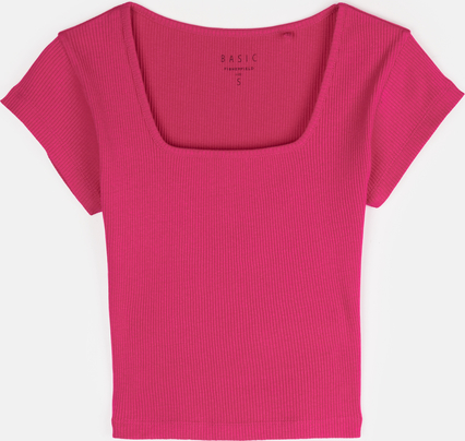 Różowy t-shirt Gate w stylu casual z krótkim rękawem z bawełny