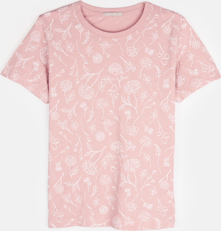 Różowy t-shirt Gate z krótkim rękawem z bawełny