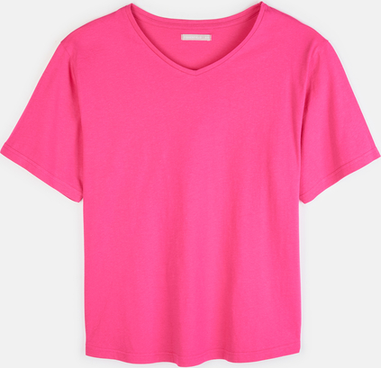 Różowy t-shirt Gate z okrągłym dekoltem z krótkim rękawem z bawełny