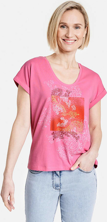 Różowy t-shirt Gerry Weber z okrągłym dekoltem z krótkim rękawem w młodzieżowym stylu
