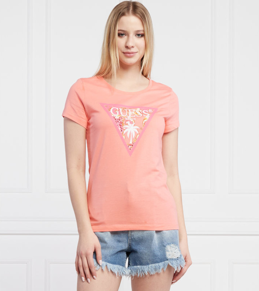 Różowy t-shirt Guess