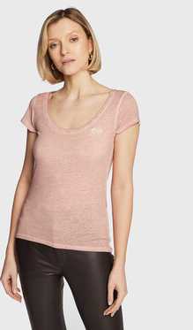 Różowy t-shirt Guess w stylu casual