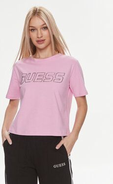 Różowy t-shirt Guess z krótkim rękawem