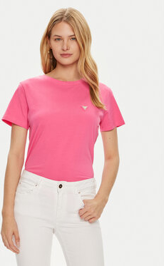 Różowy t-shirt Guess z okrągłym dekoltem