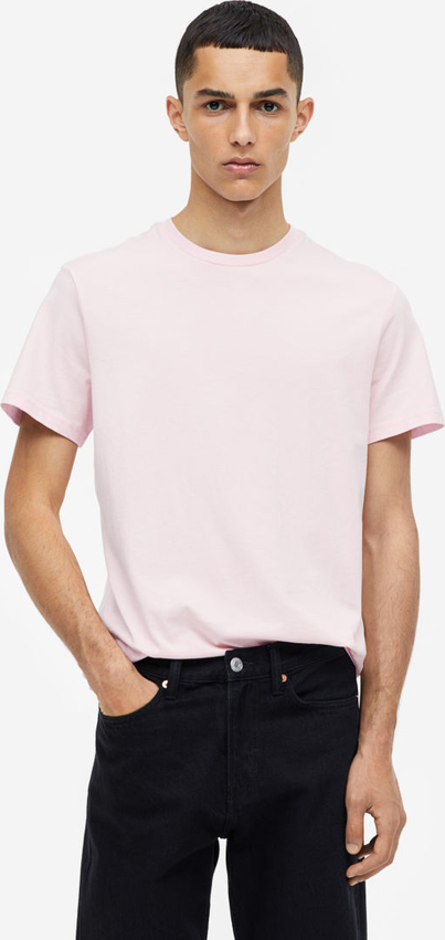Różowy t-shirt H & M z dżerseju z krótkim rękawem w stylu klasycznym