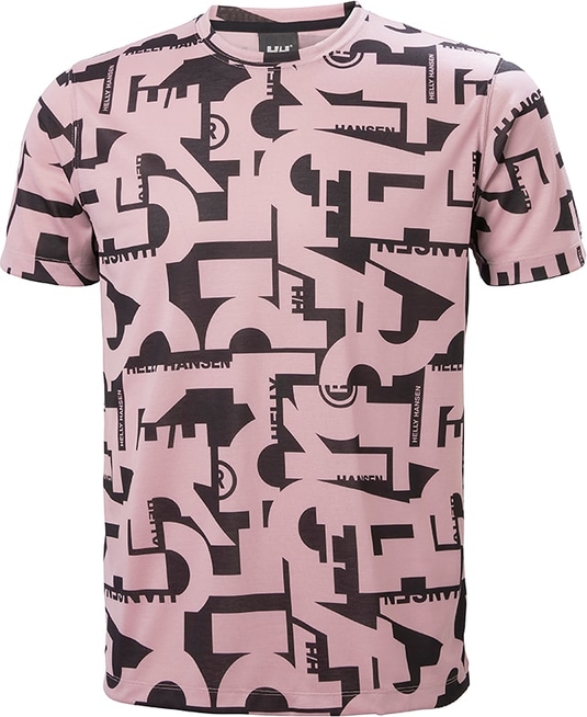 Różowy t-shirt Helly Hansen z nadrukiem z krótkim rękawem w młodzieżowym stylu
