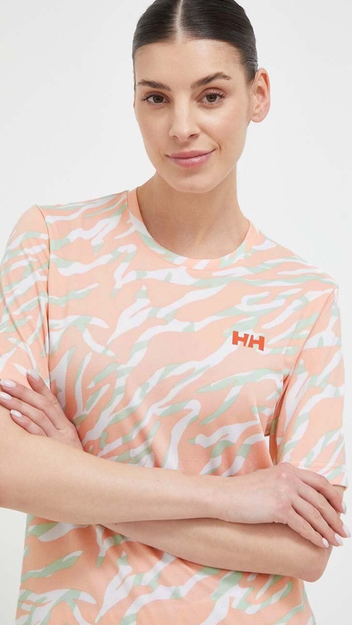 Różowy t-shirt Helly Hansen z okrągłym dekoltem w sportowym stylu