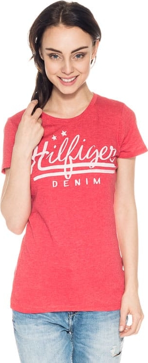 Różowy t-shirt Hilfiger Denim z krótkim rękawem