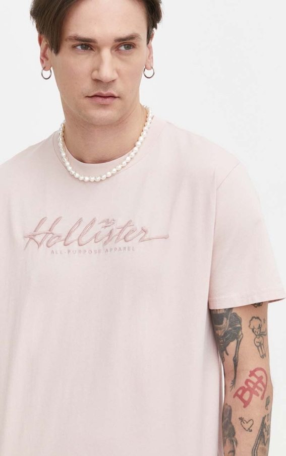 Różowy t-shirt Hollister Co. z bawełny
