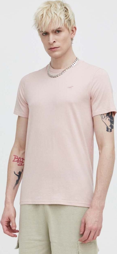Różowy t-shirt Hollister Co. z bawełny z krótkim rękawem
