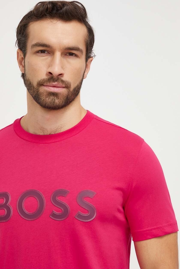 Różowy t-shirt Hugo Boss z bawełny w młodzieżowym stylu