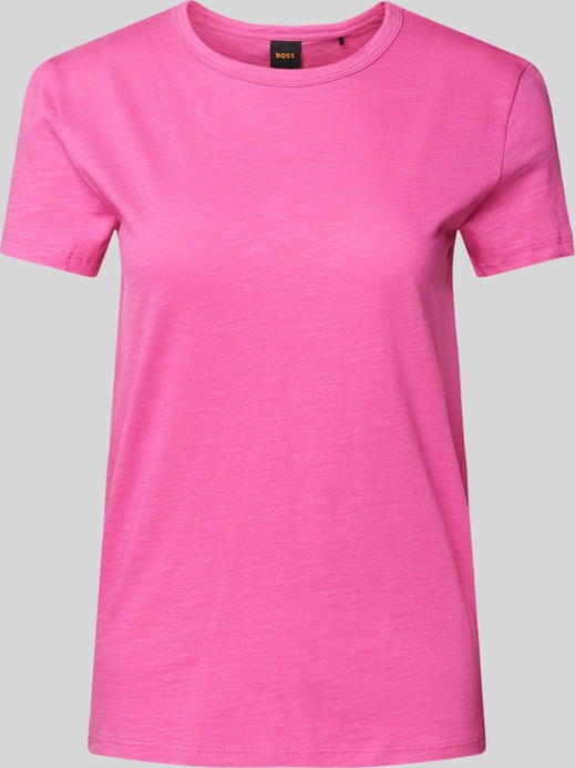 Różowy t-shirt Hugo Boss z bawełny w stylu casual z okrągłym dekoltem