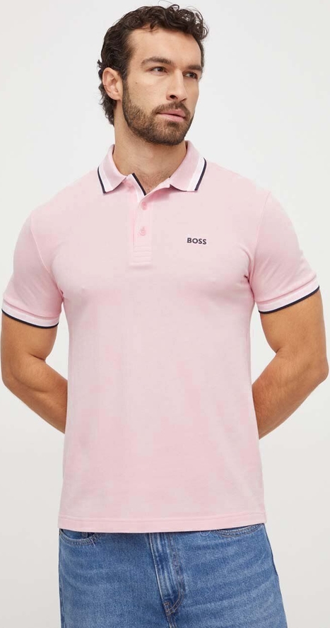 Różowy t-shirt Hugo Boss z bawełny z krótkim rękawem w stylu casual
