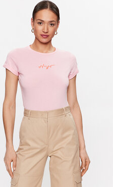 Różowy t-shirt Hugo Boss z krótkim rękawem z okrągłym dekoltem