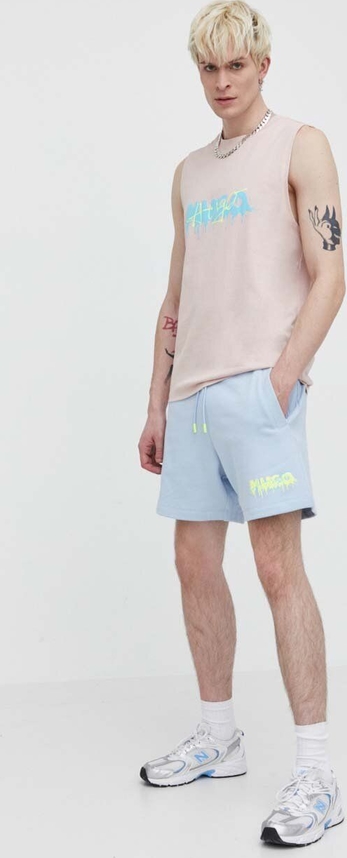 Różowy t-shirt Hugo Boss z nadrukiem z krótkim rękawem z bawełny