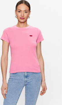 Różowy t-shirt Hugo Boss z okrągłym dekoltem z krótkim rękawem