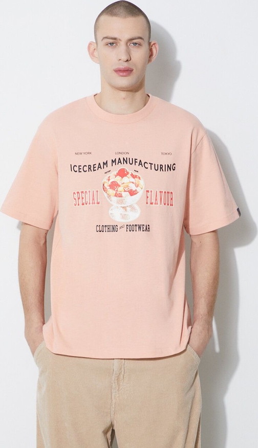 Różowy t-shirt Icecream w młodzieżowym stylu z bawełny