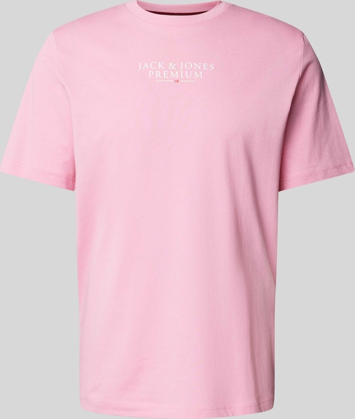Różowy t-shirt Jack & Jones w młodzieżowym stylu z bawełny z nadrukiem