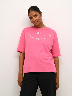 Różowy t-shirt Kaffe w młodzieżowym stylu z krótkim rękawem