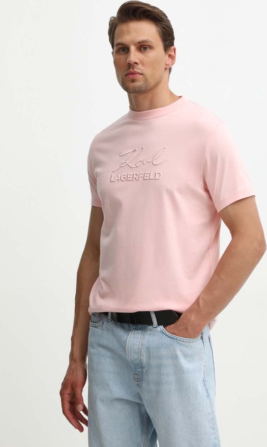 Różowy t-shirt Karl Lagerfeld w młodzieżowym stylu z krótkim rękawem