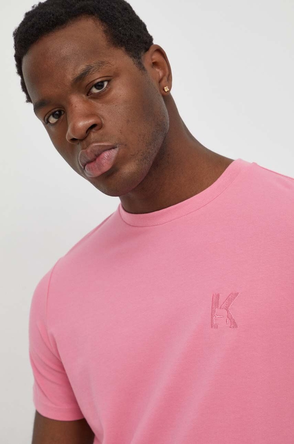 Różowy t-shirt Karl Lagerfeld z krótkim rękawem